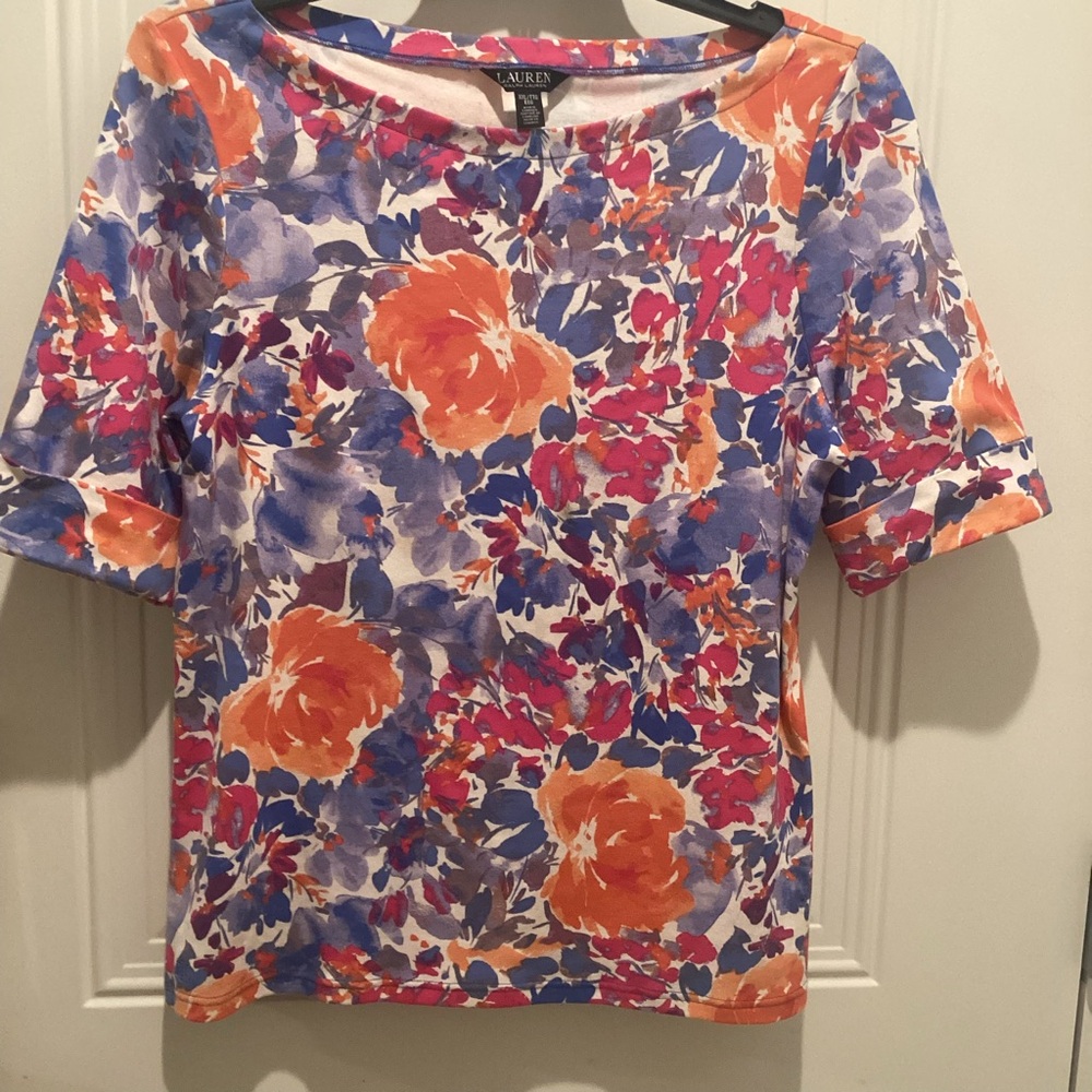 Lauren Ralph Lauren Orange Floral Short Sleeve Top